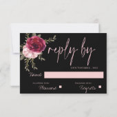  Burgundy Blush Floral Wedding RSVP Kaartje (Achterkant)