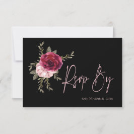 Burgundy Blush Floral Wedding RSVP Kaartje