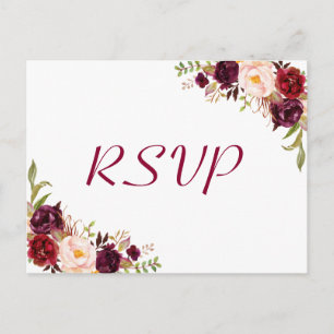 Burgundy Blush Floral Wedding RSVP Respons Briefkaart