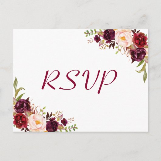 Burgundy Blush Floral Wedding RSVP Respons Briefkaart (Voorkant)