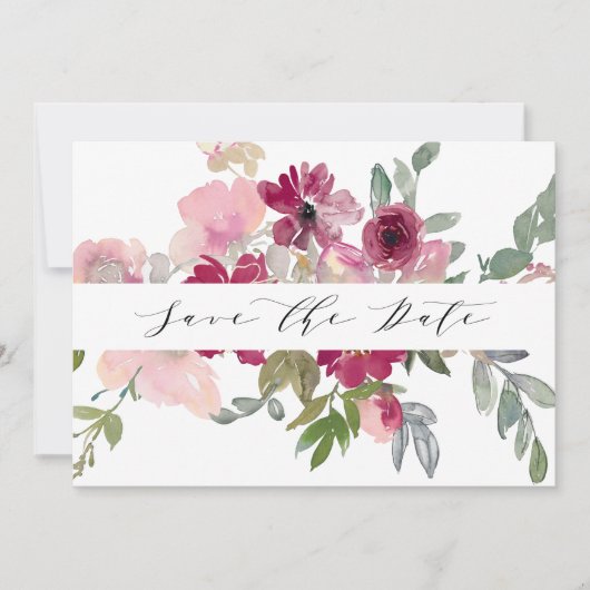 Burgundy & Blush floral Wedding Save The Date (Voorkant)