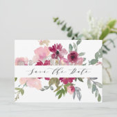 Burgundy & Blush floral Wedding Save The Date (Staand voorkant)