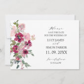 Burgundy & Blush floral Wedding Save The Date (Achterkant)