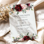 Burgundy Blush Floral Wedding Save the Date Kaart<br><div class="desc">Deze kerkbruiloft, behalve de date card, is voorzien van een mooie waterverf bloestige en brutale pleister. Ontworpen om te passen bij ons Rustic Blush bruiloft collectie. Pas het met uw details gemakkelijk en snel aan, druk eenvoudig de pas het knoop aan om de stijl en de plaatsing van de tekst...</div>