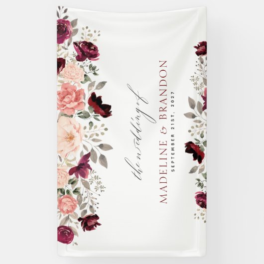 Burgundy Blush Floral Wedding Spandoek (Verticaal)
