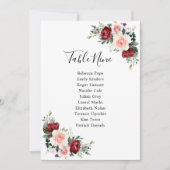 Burgundy Blush Floral Wedding Table Kaarten (Voorkant)