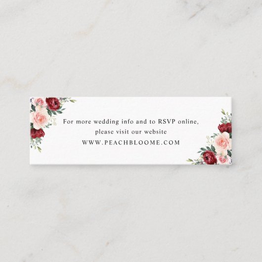 Burgundy Blush Floral Wedding Website Info Cards Mini Visitekaartje (Voorkant)