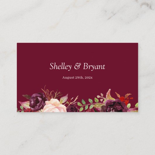 Burgundy Blush Floral Wedding Website RSVP QR Code Informatiekaartje (Achterkant)