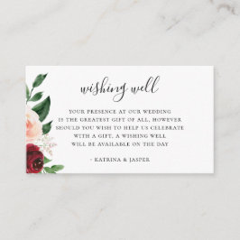 Burgundy Blush Floral Wedding Well Wishing Well Informatiekaartje