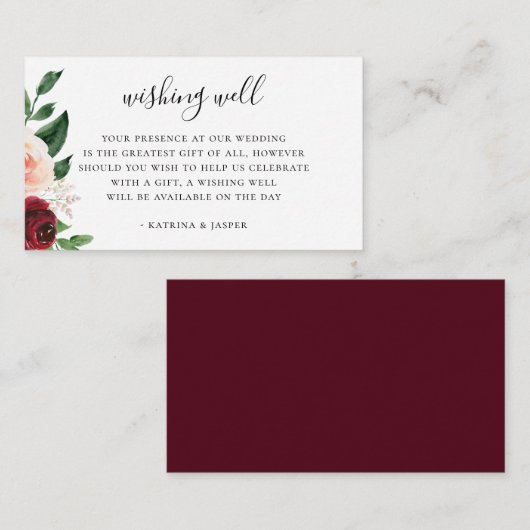 Burgundy Blush Floral Wedding Well Wishing Well Informatiekaartje (Voorkant / Achterkant)