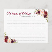 Burgundy Blush Floral Wedding Words of Advice Kaar Advieskaart (Voorkant)