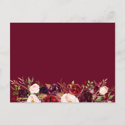 Burgundy Blush Floral Wedding Words of Advice Kaar Advieskaart (Achterkant)
