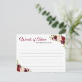 Burgundy Blush Floral Wedding Words of Advice Kaar Advieskaart (Staand voorkant)