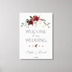 Burgundy Blush Floral Welcome Weddenschap Canvas Afdruk