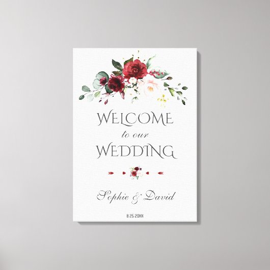 Burgundy Blush Floral Welcome Weddenschap Canvas Afdruk (Voorkant)
