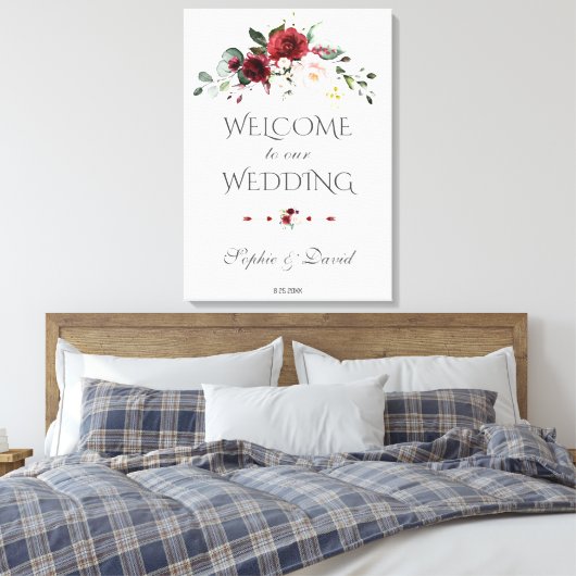 Burgundy Blush Floral Welcome Weddenschap Canvas Afdruk (Insitu (Slaapkamer))