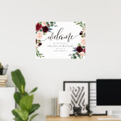 Burgundy Blush Floral Welcome Weddenschap Poster (Thuiskantoor)