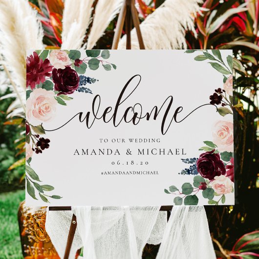 Burgundy Blush Floral Welcome Weddenschap Poster