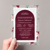 Burgundy Blush Floral White Lace Muslim Wedding Acryl Uitnodigingen (Insitu (Draagbaar))