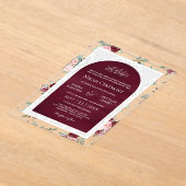 Burgundy Blush Floral White Lace Muslim Wedding Acryl Uitnodigingen (Laagn)