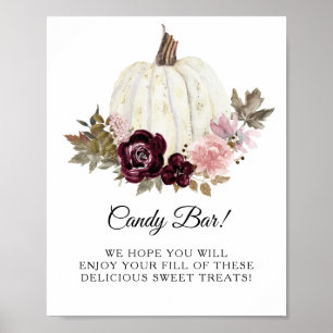 Burgundy Blush Floral White Pumpkin Snoep Bar Sign Poster