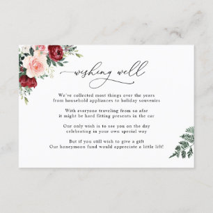 Burgundy Blush Floral Wishing Well Wedding Informatiekaartje
