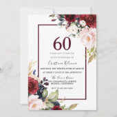 Burgundy Blush Floral Womans Mannen 60th Birthday Kaart (Voorkant)