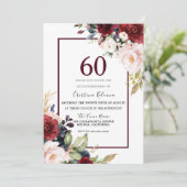 Burgundy Blush Floral Womans Mannen 60th Birthday Kaart (Staand voorkant)