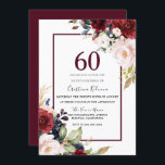 Burgundy Blush Floral Womans Mannen 60th Birthday Kaart<br><div class="desc">Burgundy Blush Floral Womans Mannen 60th Birthday Invitation Zie passend collectie in Niche en nestwinkel</div>