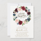 Burgundy & Blush Floral Wreath Kerstparty Kaart (Voorkant)