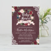 Burgundy Blush Floral Wreath Lace Baby shower Kaart (Staand voorkant)