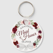 Burgundy Blush Floral Wreath Maid of Honor Wedding Sleutelhanger (Voorkant)
