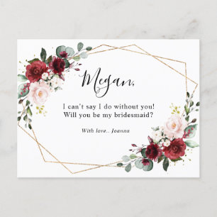 Burgundy Blush Floral zal je mijn Bridesmaid zijn Briefkaart