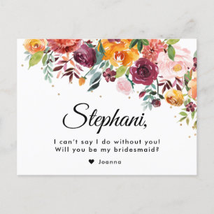 Burgundy Blush Floral zal je mijn Bridesmaid zijn Briefkaart