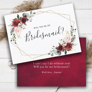 Burgundy Blush Floral zal je mijn Bridesmaid zijn Kaart