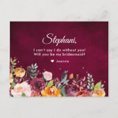 Burgundy Blush Floral zal je mijn Bridesmaid zijn Uitnodiging Briefkaart (Achterkant)