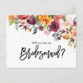 Burgundy Blush Floral zal je mijn Bridesmaid zijn Uitnodiging Briefkaart (Voorkant)