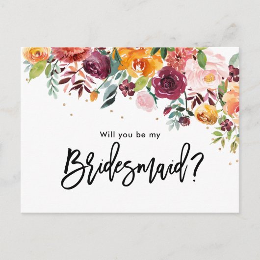 Burgundy Blush Floral zal je mijn Bridesmaid zijn Uitnodiging Briefkaart (Voorkant)