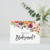Burgundy Blush Floral zal je mijn Bridesmaid zijn Uitnodiging Briefkaart (Staand voorkant)