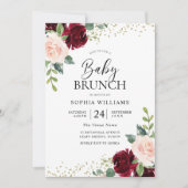 Burgundy & Blush Flowers Baby shower Brunch Kaart (Voorkant)
