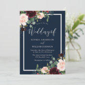Burgundy & Blush Flowers Blush Wedding Kaart (Staand voorkant)