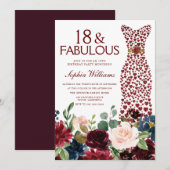 Burgundy Blush Flowers & Dress 18e verjaardag Kaart (Voorkant / Achterkant)