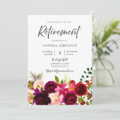 Burgundy & Blush Flowers Elegant Retirement Party Kaart (Staand voorkant)