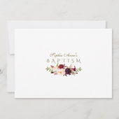 Burgundy Blush Flowers Gold Girl Baptisme Save The Date (Achterkant)