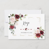 Burgundy Blush Flowers Gold Glitter Lijst Weddensc RSVP Kaartje (Voorkant)