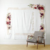 Burgundy Blush Flowers Gold Weddenfoto Booth Wandkleed (In Situ (horizontaal))