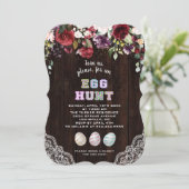 Burgundy Blush Flowers Lace Egg Hunt Easter Kaart (Staand voorkant)