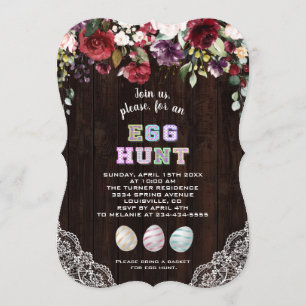 Burgundy Blush Flowers Lace Egg Hunt Easter Kaart