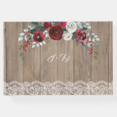 Burgundy Blush Flowers Lace Wood Weddenschap Gastenboek (Achterkant)