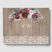 Burgundy Blush Flowers Lace Wood Weddenschap Gastenboek (Achterkant)
